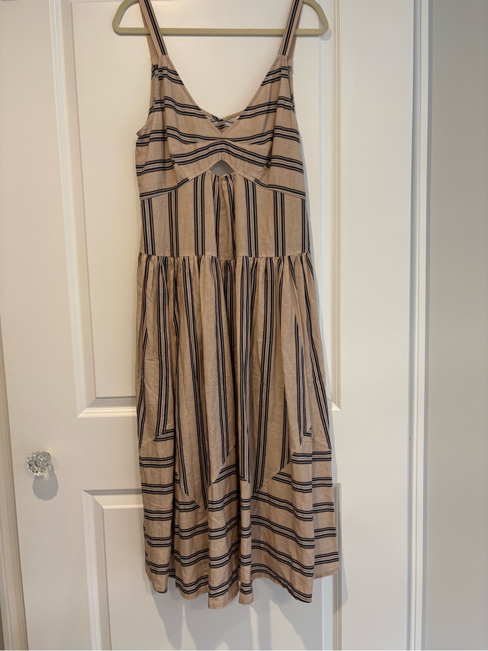 Anthropologie Beige and Black Striped Maxi Dress with Front Cutout